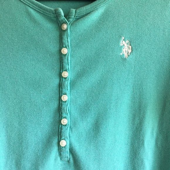US Polo Assn teal long sleeve cotton henley shirt buttoned front size medium​ - Picture 3 of 8